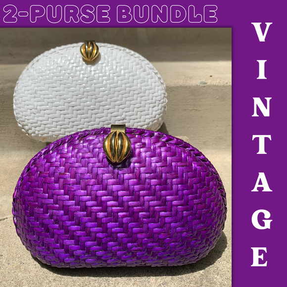 Vintage Bags Vintage 8s 2 Purse Lot Purple White Lacquer Wicker